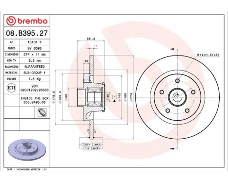Bromsskiva BEARING DISC LINE 08.B395.27 Brembo, bild 2