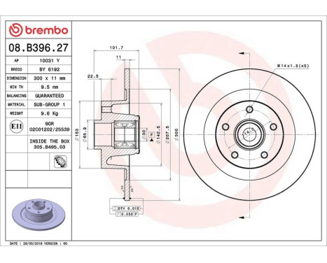 Bromsskiva BEARING DISC LINE 08.B396.27 Brembo, bild 2