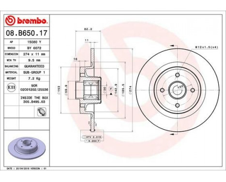 Bromsskiva BEARING DISC LINE 08.B650.17 Brembo