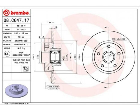 Bromsskiva BEARING DISC LINE 08.C647.17 Brembo