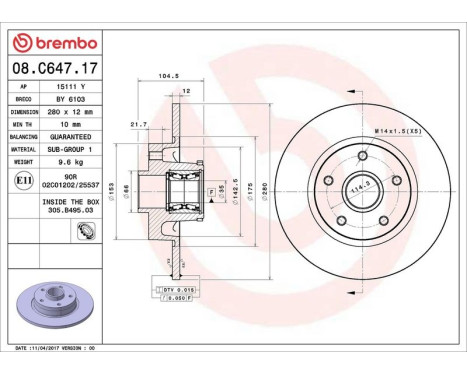 Bromsskiva BEARING DISC LINE 08.C647.17 Brembo, bild 2