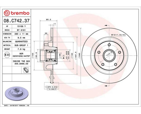 Bromsskiva BEARING DISC LINE 08.C742.37 Brembo, bild 2