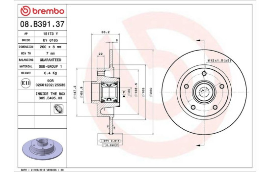 Bromsskiva BEARING DISC LINE 08B39137 Brembo
