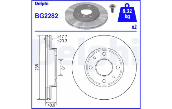 Bromsskiva BG2282 Delphi