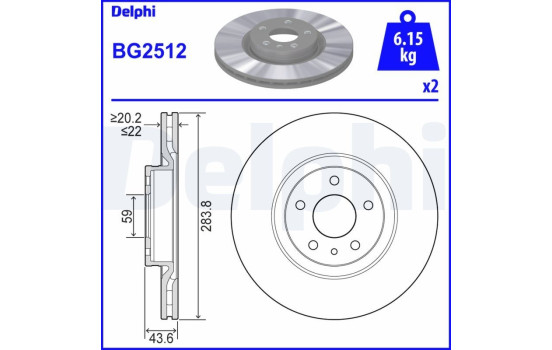 Bromsskiva BG2512 Delphi