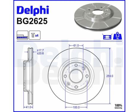 Bromsskiva BG2625 Delphi