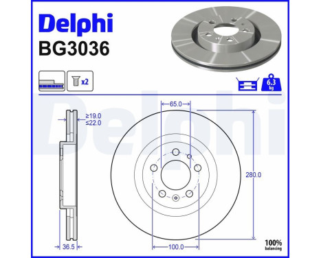 Bromsskiva BG3036 Delphi
