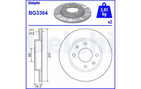 Bromsskiva BG3364 Delphi