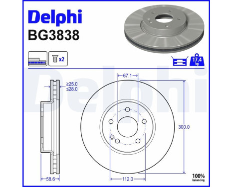 Bromsskiva BG3838 Delphi