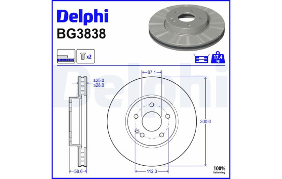 Bromsskiva BG3838 Delphi