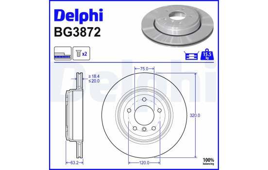 Bromsskiva BG3872 Delphi