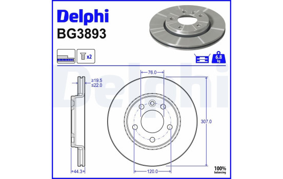 Bromsskiva BG3893 Delphi