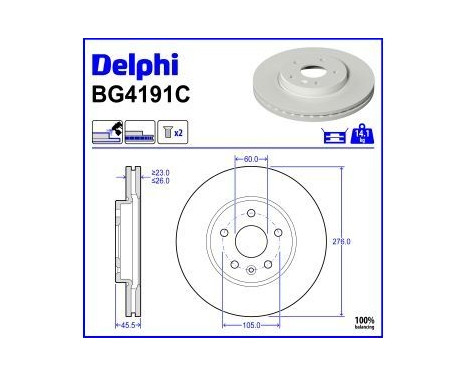 Bromsskiva BG4191C Delphi