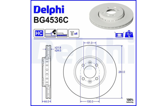 Bromsskiva BG4536C Delphi