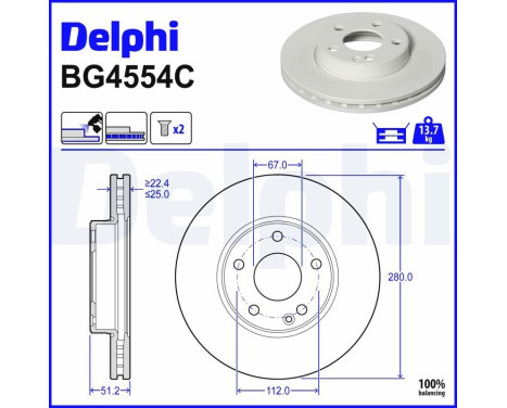 Bromsskiva BG4554C Delphi