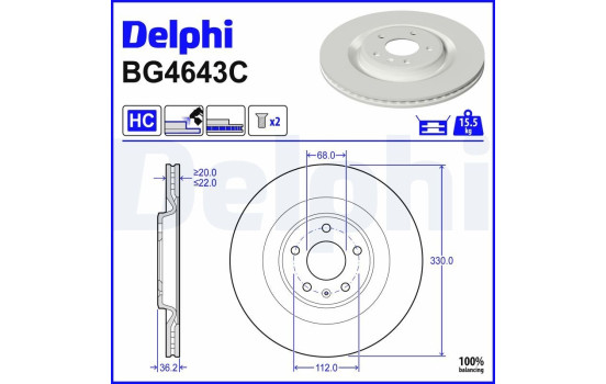 Bromsskiva BG4643C Delphi