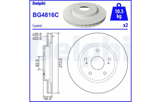 Bromsskiva BG4816C Delphi