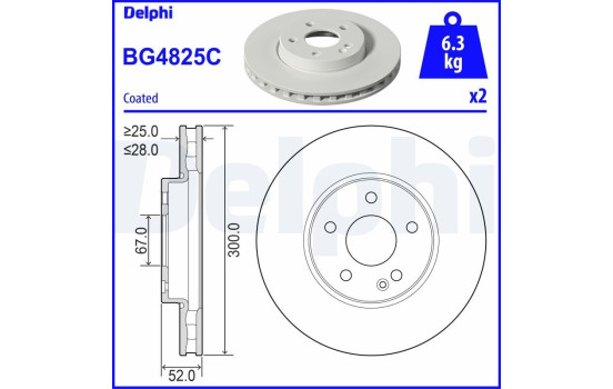 Bromsskiva BG4825C Delphi