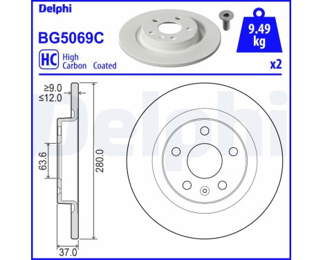 Bromsskiva BG5069C Delphi