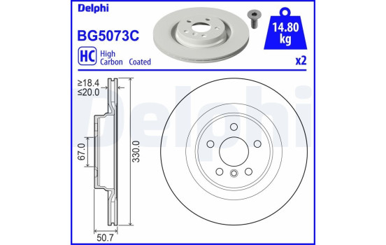 Bromsskiva BG5073C Delphi