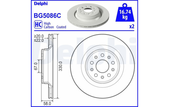 Bromsskiva BG5086C Delphi