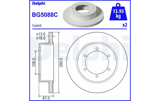Bromsskiva BG5088C Delphi