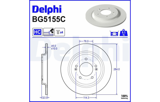 Bromsskiva BG5155C Delphi