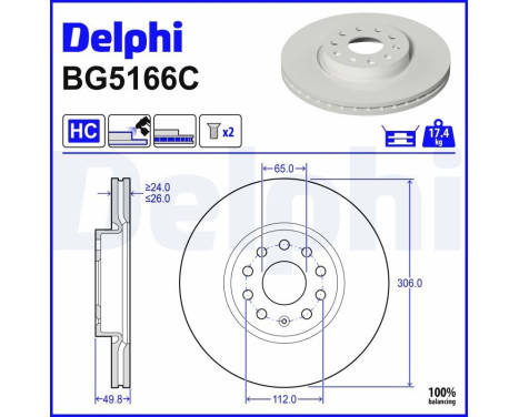 Bromsskiva BG5166C Delphi