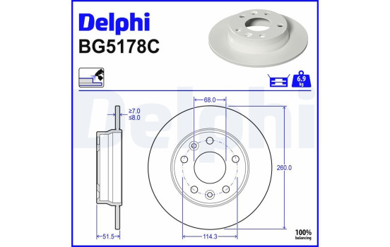 Bromsskiva BG5178C Delphi