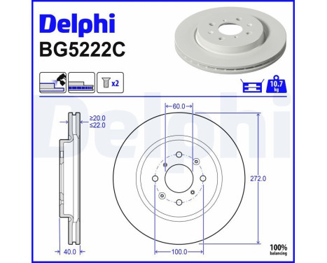 Bromsskiva BG5222C Delphi