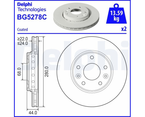 Bromsskiva BG5278C Delphi
