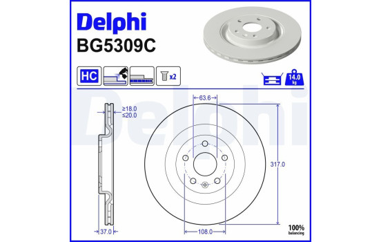 Bromsskiva BG5309C Delphi