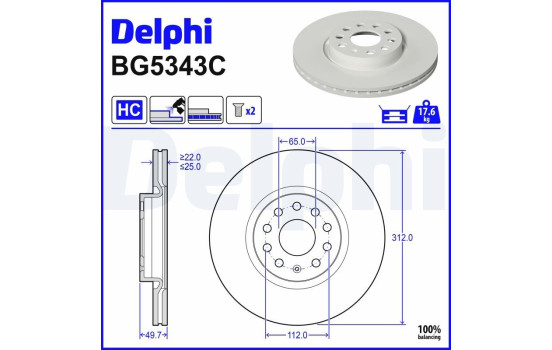 Bromsskiva BG5343C Delphi