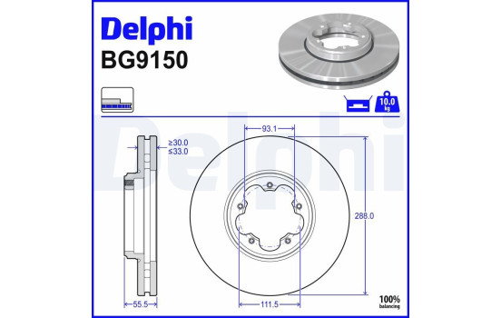 Bromsskiva BG9150 Delphi, bild 3