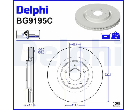 Bromsskiva BG9195C Delphi