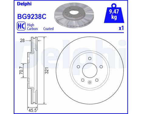 Bromsskiva BG9238C Delphi