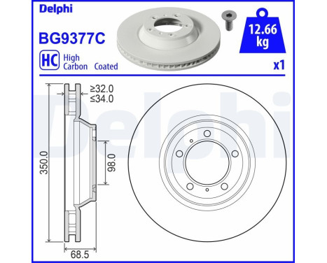 Bromsskiva BG9377C Delphi