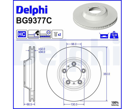 Bromsskiva BG9377C Delphi