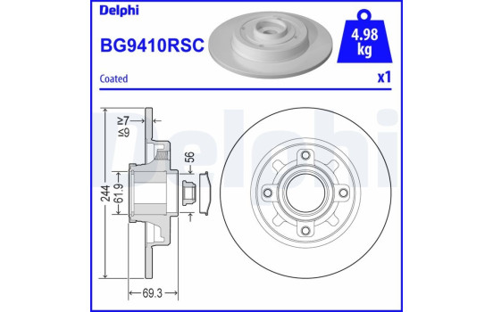 Bromsskiva BG9410RSC Delphi