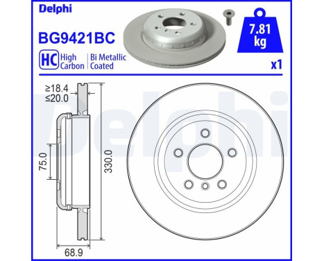 Bromsskiva BG9421BC Delphi