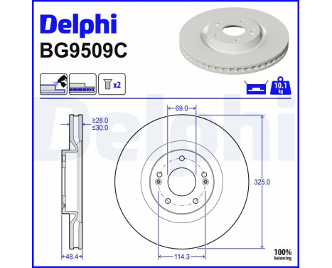 Bromsskiva BG9509C Delphi