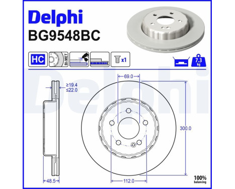 Bromsskiva BG9548BC Delphi