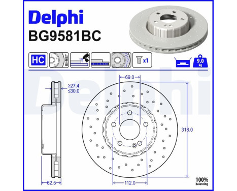 Bromsskiva BG9581BC Delphi