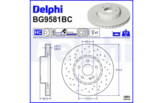 Bromsskiva BG9581BC Delphi