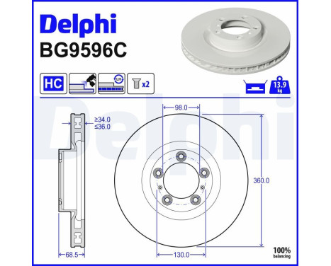 Bromsskiva BG9596C Delphi