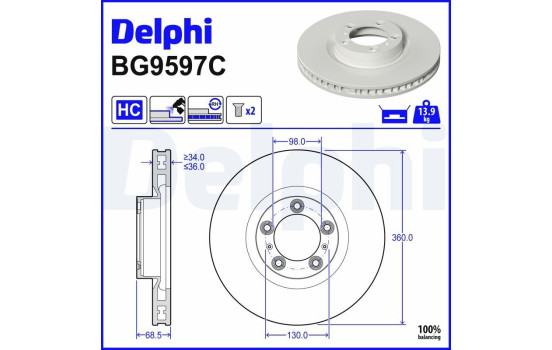 Bromsskiva BG9597C Delphi