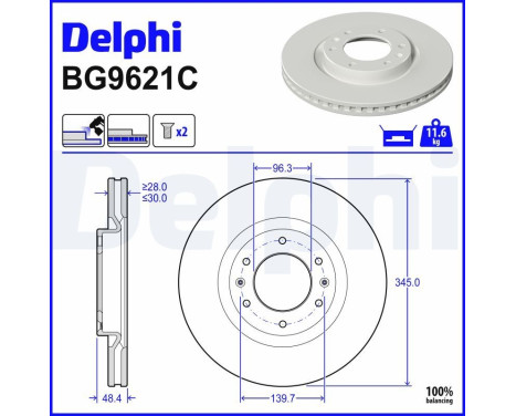 Bromsskiva BG9621C Delphi