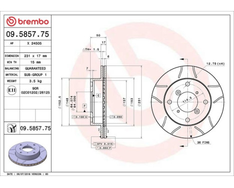 Bromsskiva BREMBO MAX LINE 09.5857.75, bild 3