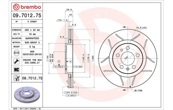 Bromsskiva BREMBO MAX LINE 09.7012.75, bild 5