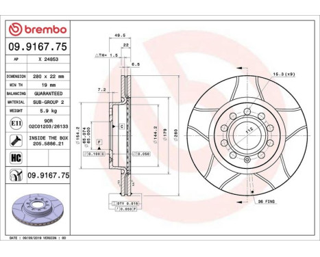 Bromsskiva BREMBO MAX LINE 09.9167.75, bild 3